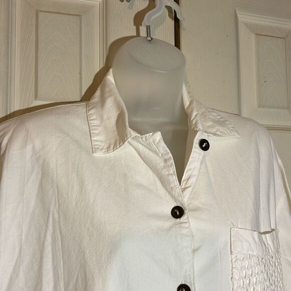 Vintage Obenna 1990s White Cotton Windbreaker Utility Jacket 3/4 Sleeves S - Picture 5 of 16